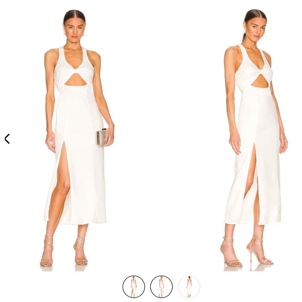 Show Me Your MuMu Luca Dress White Twist Front Cutout Midi Slit Wedding Event S